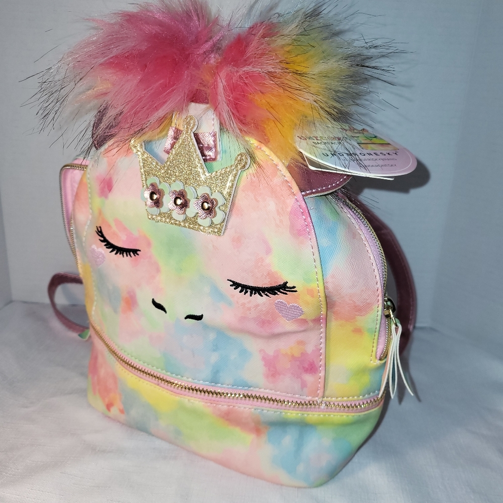 UNDERONESKY Unicorn Tie Dye Rainbow Pastel Princess Mini Zippered Backpack NWT